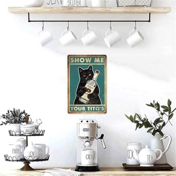 Funny Show Me Your Tito's Black Cat Poster Man Cave Sign Vintage Bar Sign Bar - Picture 5 of 8